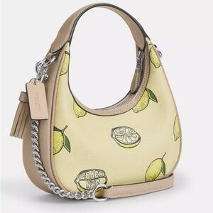 NWT COACH Carmen Mini Crossbody shoulder bag Lemon Print tag tassel charm CAL00